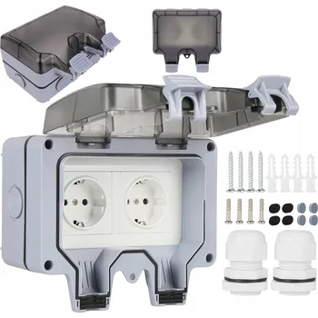 Elektrická zásuvka DVOJITÁ ZAHRADNÍ ZÁSUVKA VENKOVNÍ VODOTĚSNÁ ELEKTRICKÁ ZÁSUVKA IP66