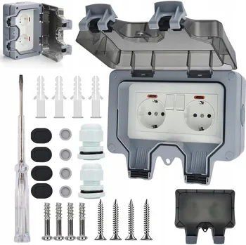 Elektrická zásuvka DVOJITÁ ZAHRADNÍ ZÁSUVKA VENKOVNÍ VODOTĚSNÁ ZÁSUVKA S VYPÍNAČEM