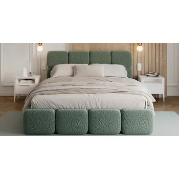 Postel Čalouněná postel DELICATO 160x200 cm Tyrkysová Boucle s úložným prostorem kovový rošt