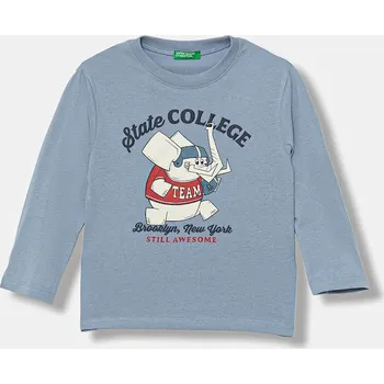 Dětská móda Dětské bavlněné tričko s dlouhým rukávem United Colors of Benetton 35RYG10K4.P.seasonal modrá 55X, vel. 104