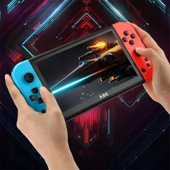 Herní konzole MINI RETRO KONZOLE X80 PLUS PŘENOSNÁ S 10000 HRAMI, HERNÍ KONZOLE K TV, 7" DISPLEJ, 16GB