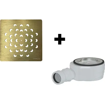 Sprchová vanička GELCO SET - Čtvercová krytka sifonu zlatá KSM104G + sifon SN90