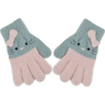 Rukavice Dětské zimní prstové rukavičky Kitty, 12cm, šedá, růžová 98 (2-3r)