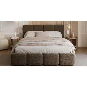 Postel Čalouněná postel DELICATO 140x200 cm Hnědá Boucle s úložným prostorem kovový rošt