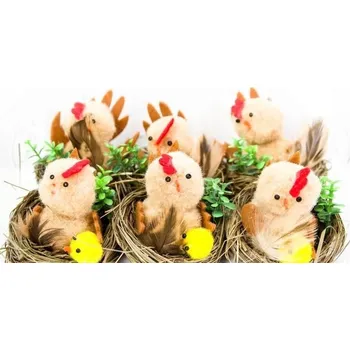 Velikonoční dekorace 6 Ks. kuřátka v hnízdech 5480 Wie-0252