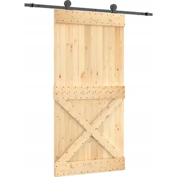 Interiérové dveře Posuvné dveře z masivního borovicového dřeva, 100x3,6/5,4x210 cm, černé kolejnice