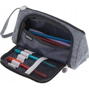 Penál Školní penál dvoupatrový pouzdro kosmetická taštička šedý kvalitní provedení