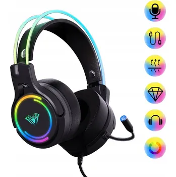 Sluchátka HERNÍ SLUCHÁTKA PŘES UŠI DRÁTOVÁ RGB PODSVÍCENÁ S MIKROFONEM