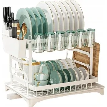 Odkapávač na nádobí Odkapávač na nádobí dvoupatrový bílý s odtokem