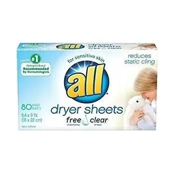 Ubrousek do sušičky Vonné ubrousky do sušičky prádla, antistatické All Free Clear, 80 ks