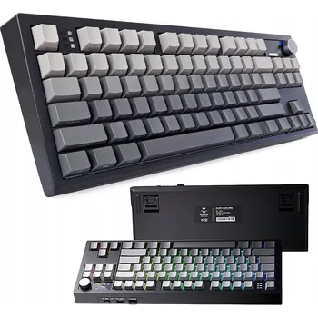 Klávesnice MECHANICKÁ KLÁVESNICE DRÁTOVÁ BEZDRÁTOVÁ BLUETOOTH 2.4 GHZ ŠEDÉ SPÍNAČE HERNÍ S LED PODSVÍCENÍM