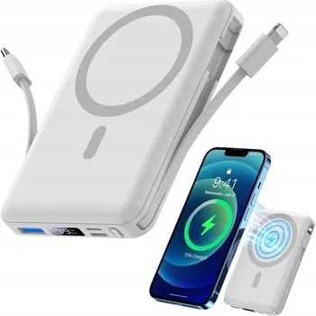 Powerbanka BEZDRÁTOVÁ MAGNETICKÁ POWERBANKA 10000MAH PD20W BÍLÁ TYPE-C + LIGHTNING