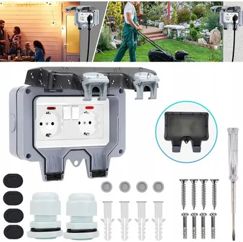 Elektrická zásuvka Dvojitá vodotěsná zásuvka šedá IP66 s uzemněním