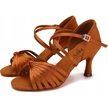 Dámské sandále Lelka taneční obuv pro latino W7B - BROWN - 7,5 cm, velikost 38