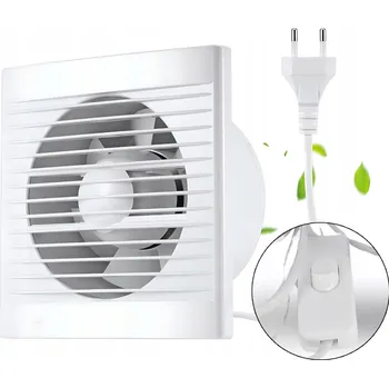 Domácí ventilátor Koupelnový ventilátor do domácnosti průměr 100mm se zástrčkou a vypínačem