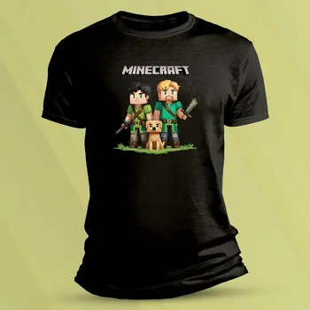 Bavlněné dětské tričko Minecraft Steve a Alex 2 Černá velikost 140 (9-11 let)