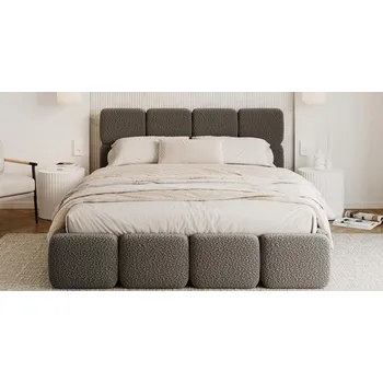 Postel Čalouněná postel DELICATO 160x200 cm Grafit Boucle s úložným prostorem kovový rošt