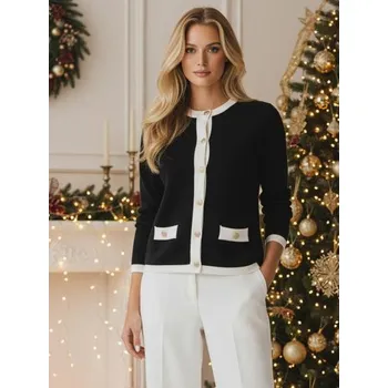 Dámský svetr Dámský svetr na knoflíky černý CHICLINE