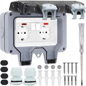 Elektrická zásuvka DVOJITÁ ZAHRADNÍ ZÁSUVKA VENKOVNÍ VODOTĚSNÁ ELEKTRICKÁ ZÁSUVKA