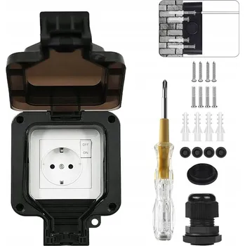 Elektrická zásuvka VENKOVNÍ ZAHRADNÍ ZÁSUVKA JEDNODUCHÁ VODĚODOLNÁ IP66 S VYPÍNAČEM