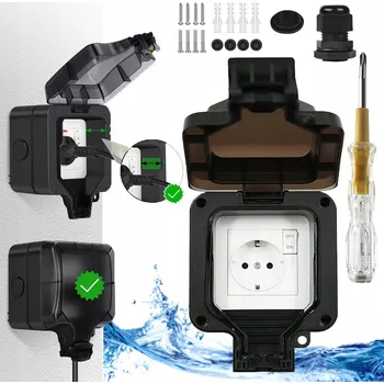 Elektrická zásuvka VENKOVNÍ ELEKTRICKÁ ZÁSUVKA ZAHRADNÍ VODOTĚSNÁ S VYPÍNAČEM IP66