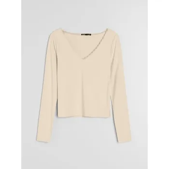 Sinsay - Blůza s dlouhými rukávy a krajkou na výstřihu - žlutá - 534HC-11X - 534HC-11X-XS