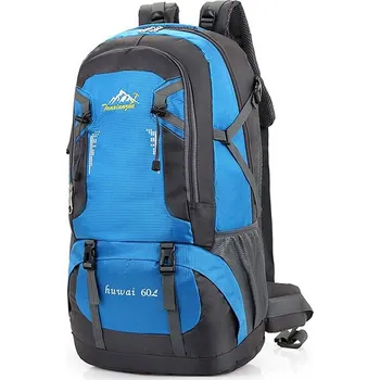 turistický batoh PROSTORNÝ TURISTICKÝ BATOH 60L TREKINGOVÝ VODĚODOLNÝ MODRÝ