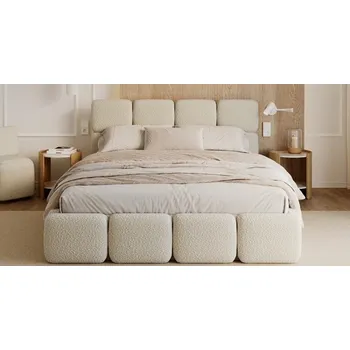 Postel Čalouněná postel DELICATO 140x200 cm Béžová Boucle s úložným prostorem kovový rošt