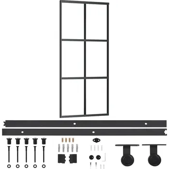 Interiérové dveře Posuvné skleněné dveře ESG 90x205 cm čiré/černé s kováním
