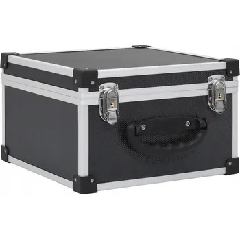 Černý kufřík na CD, 29,5 x 29,5 x 18,5 cm, dřevo, ABS, hliník