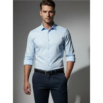 Pánská košile Sinsay - Hladká košile basic - modrá - 457HS-05X - 457HS-05X-3XL