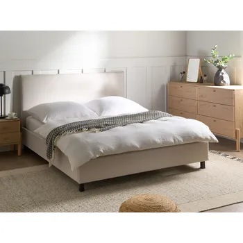 Postel postel dvojitá čalouněná béžová 160 x 200 cm s rámem a čelo, skandinávský styl Beliani