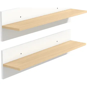 Obývací pokoj 2 plovoucí police na zeď 80 x 16,5 x 20 cm | bílé + přírodní