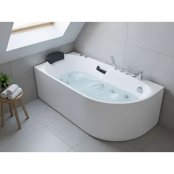 Vana Pravostranná vana bílá stříbrná akrylát nerezová 170 x 80 cm hydromasážní vířivka opěrka hlavy Beliani