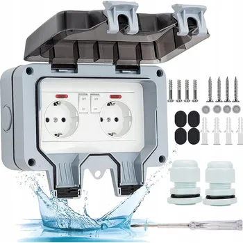 Elektrická zásuvka DVOJITÁ VENKOVNÍ ZÁSUVKA ELEKTRICKÁ ZAHRADNÍ VODOTĚSNÁ IP66 ODOLNÁ