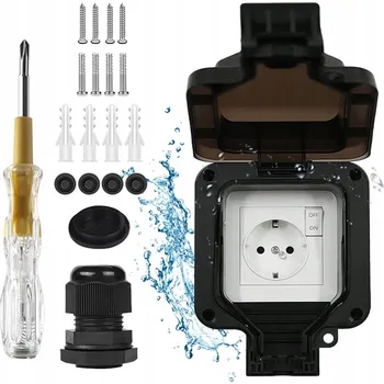 Elektrická zásuvka JEDNOTLIVÁ VENKOVNÍ ZAHRADNÍ ZÁSUVKA VODOTĚSNÁ S VYPÍNAČEM