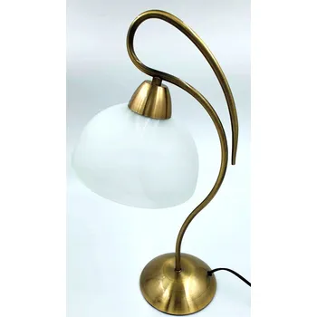 Lampička Stolní lampička Epinal, staré zlato patina, skleněné stínidlo s proužkem