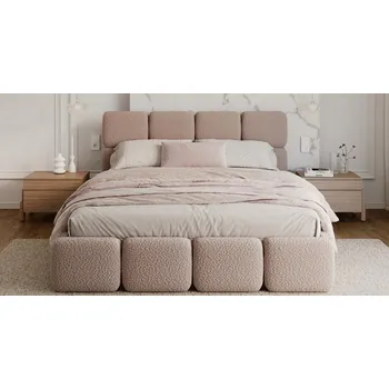 Postel Čalouněná postel DELICATO 140x200 cm Růžová Boucle s úložným prostorem kovový rošt