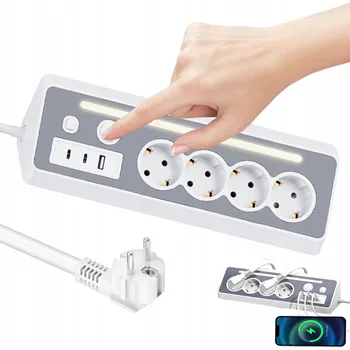 Napájecí kabel PRODLUŽOVACÍ KABEL ZÁSUVKOVÁ LIŠTA 3x USB 4 GNIAZD 1,5 m USB USB-C