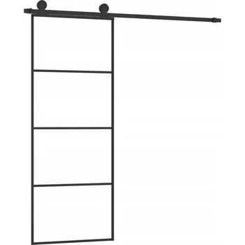 Interiérové dveře Černé posuvné dveře 76 x 205 cm z ESG skla a hliníkovým rámem