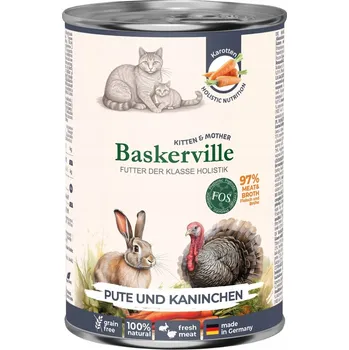 Krmivo pro kočku Baskerville Prebio Krůta s králíkem – pro koťata a kojící kočky 400g