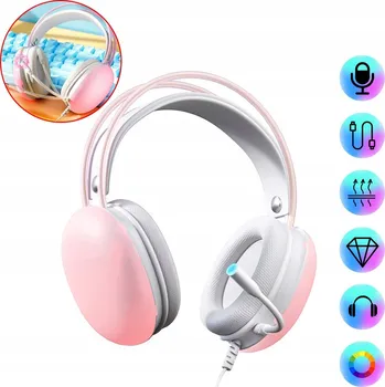 Sluchátka SŁUCHAWKI USB GAMINGOWE RÓŻOWE s RGB Podsvícením, Náhlavní pro PC Hraní