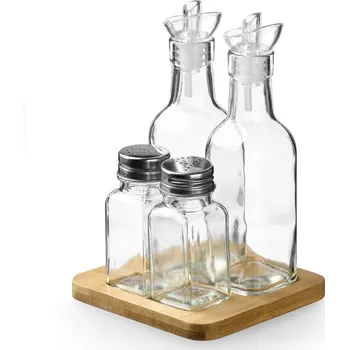 Keramický dřez Vivalto Sada na koření a olej s dřevěnou základnou, 4 díly