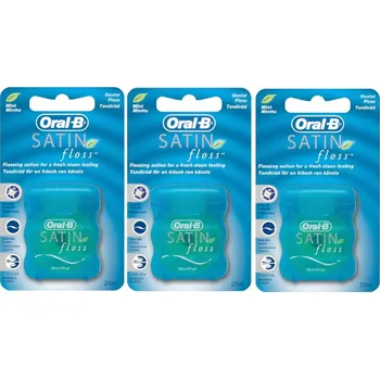 Zubní nit Sada 3x Oral-B Satin Floss Mint Zubní nit s mátovou příchutí 25 m