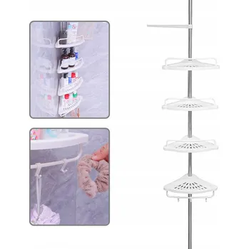 Koupelnový nábytek TELESKOPICKÝ ROHOVÝ REGÁL DO KOUPELNY, 4 POLICE, SNADNÁ MONTÁŽ, 95-250 CM