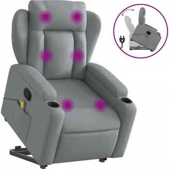 Křeslo Rozkládací masážní křeslo světle šedé s funkcí zvedání 77x94,5x100 cm