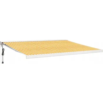 Markýza Výsuvná markýza žluto-bílá 4,5 x 3 m, hliníkový rám, dálkové ovládání
