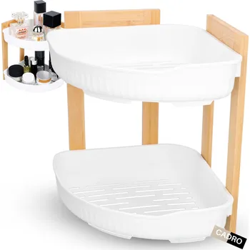 Drátěná police Rohová koupelnová polička bílá na kosmetiku, 2-úrovňová, 23,5x23,5x27 cm