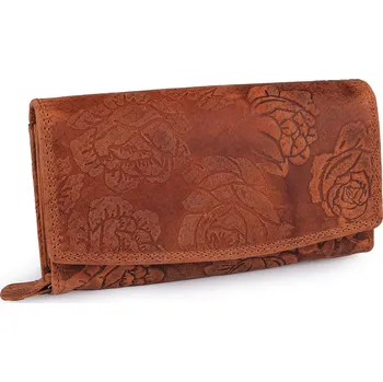 Dámská peněženka kožená s květy, velké, 1 hnědá koňak
