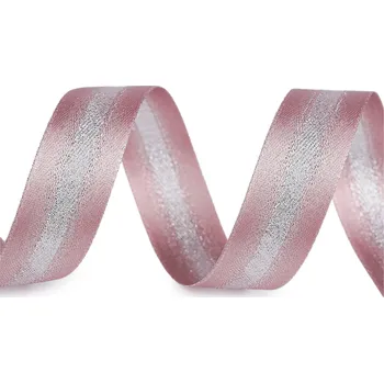 Stuha Atlasová stuha s lurexem oboulící šíře 25 mm, střední, 607 pudrová stříbrná
